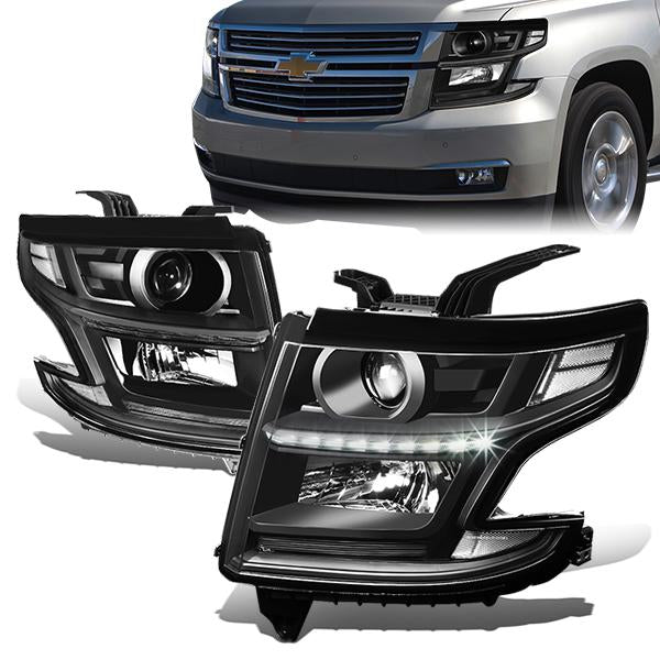 DNA Motoring, 15-20 Chevy Tahoe Suburban LED DRL Projector Headlights - Black Housing Clear Corner